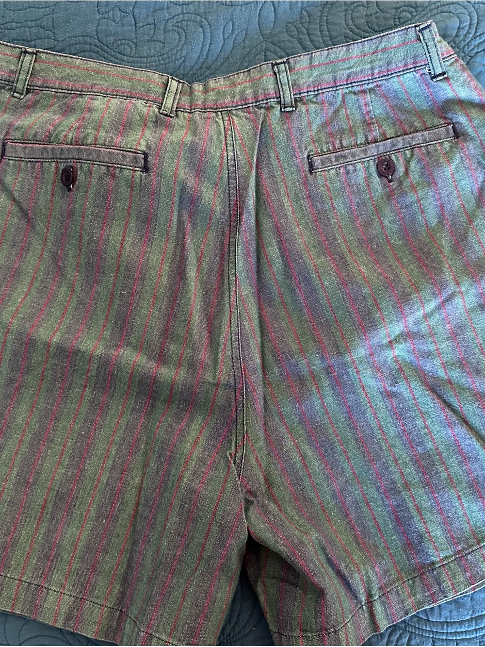 Men's Green Flat-Front Shorts with Pink Stripe Detail